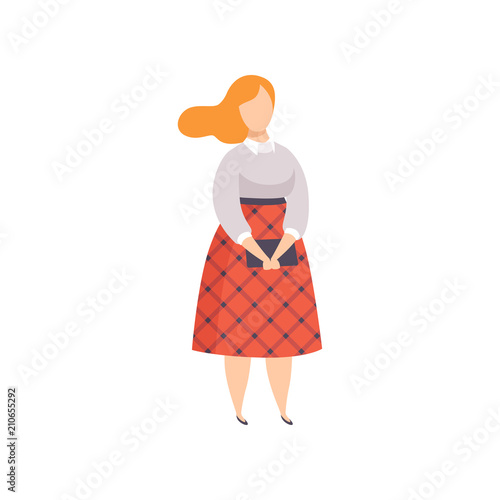 Beautiful plus size woman in fashionable clothes, curvy, overweight girl, body positive vector Illustration i on a white background
