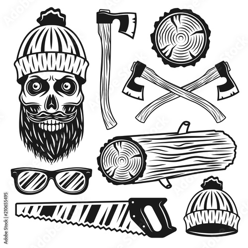 Lumberjack equipment and attributes vector objects