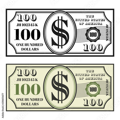 Money banknote two style black and colored