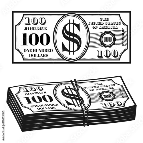 Money front view and bundle vector illustration