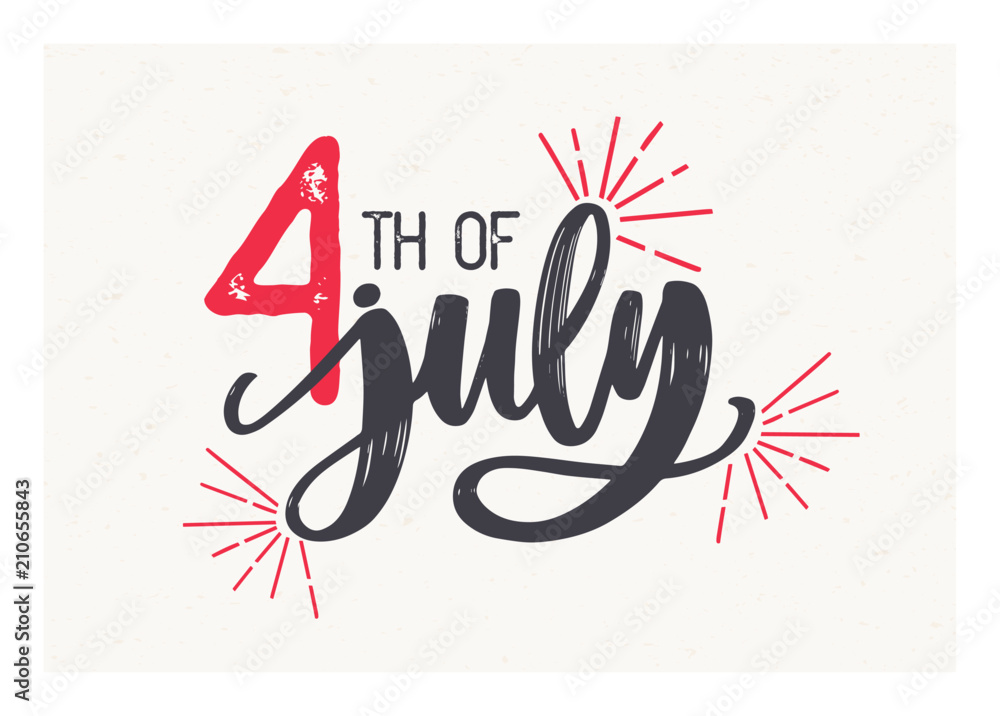 4th of July lettering written with elegant cursive font and decorated