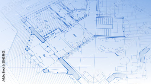 vector architectural plan - abstract architectural blueprint of a modern residential building / technology, industry, business concept illustration: real estate, building, construction & architecture