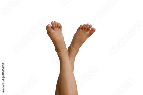 A girl showing legs on a white backgrounds.