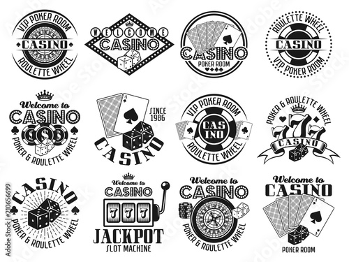 Casino and gambling vector emblems, labels, badges