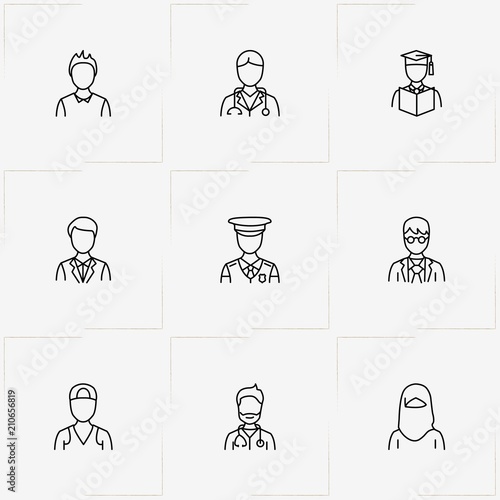 People line icon set with policeman , student  and doctor