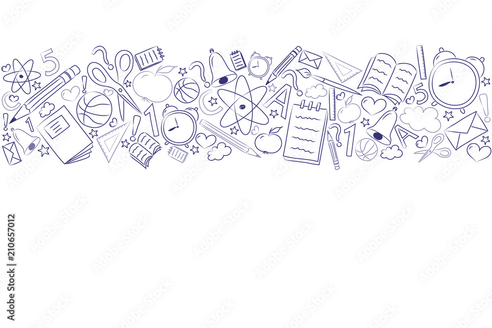 Template of a school poster with hand drawn accessories and copyspace. Vector. Template of a school poster with hand drawn accessories and copyspace. Vector.
