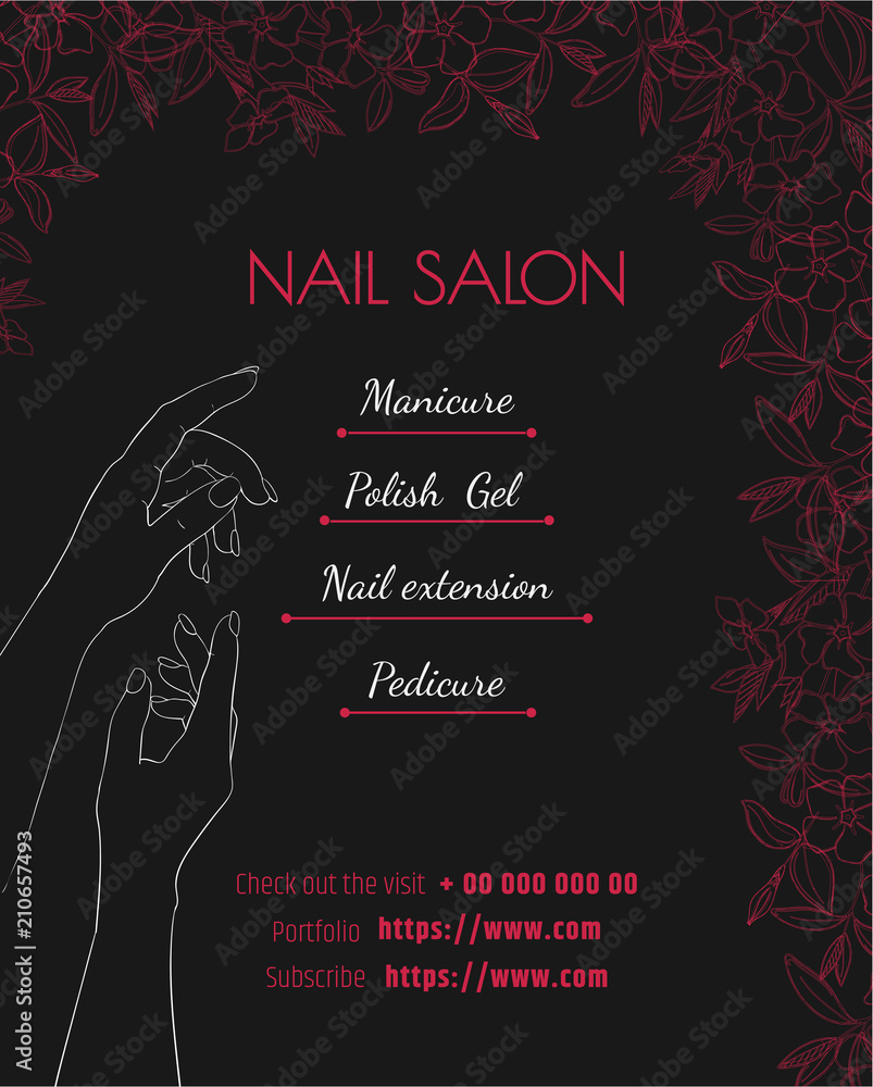 nail salon. Black luxury template of a poster, a flyer or a price tag.  Manicure and pedicure design layout. Stock Vector | Adobe Stock