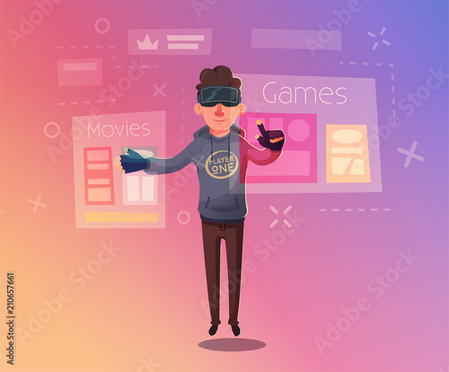 Wallpaper Mural Character wear virtual reality digital glasses. Cartoon Vector Illustration Torontodigital.ca