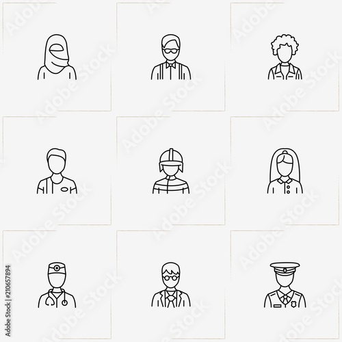 People line icon set with bride, young boy  and policeman