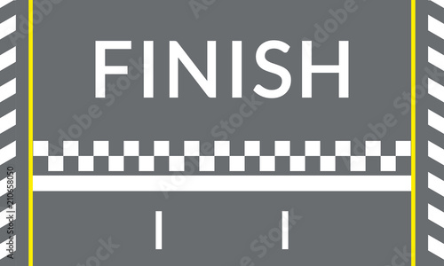 Finish line on the rally track for the racing cars. Top view. Speedway banner. Empty asphalt road background. Vector illustration. © metelsky25