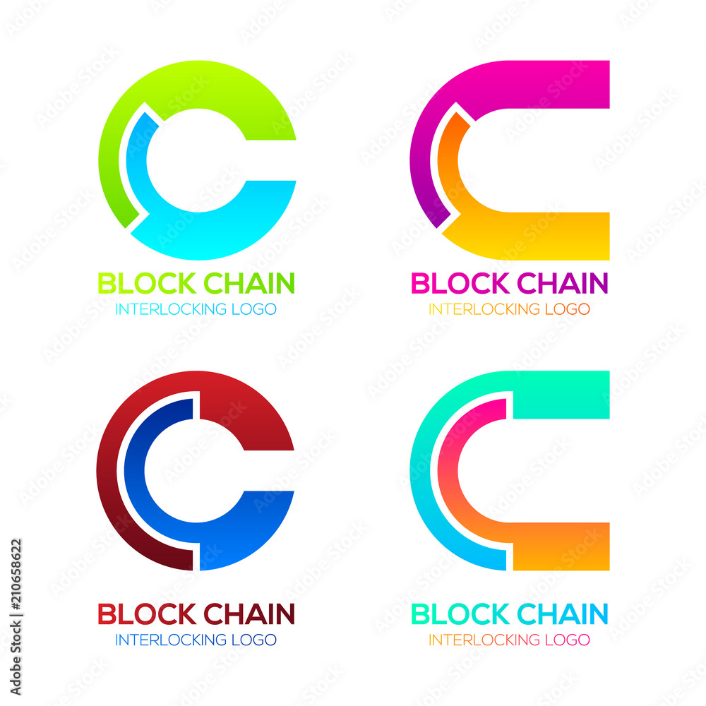 Letter C logos Colorful hape with Blockchain Technology and Abstract Interlocking, Bitcoin Cryptocurrency data, Digital connect link network Concept Letter C logos Colorful hape with Blockchain Technology and Abstract Interlocking, Bitcoin Cryptocurrency data, Digital connect link network Concept