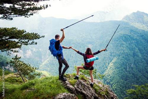 Happy hikers celebrate the successful hike