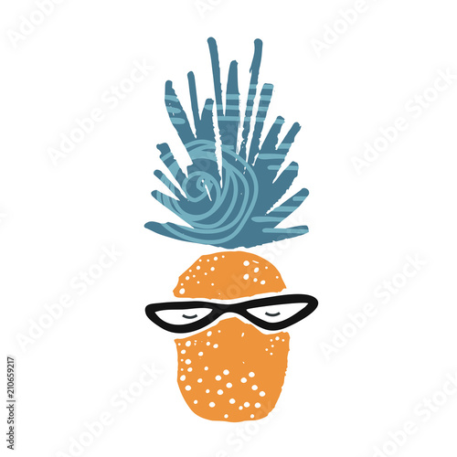 Cute funny pineapple in sunglasses. Cartoon flat style