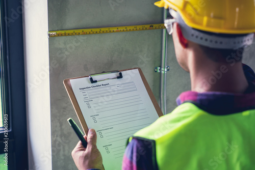Construction concept , Foreman officer inspector defect about engineer&architect work home building before complete project