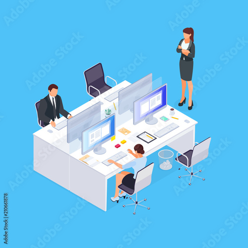 Isometric concept of office life.
