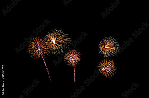 Amazing beautiful colorful fireworks light display on celebration up the sky night.