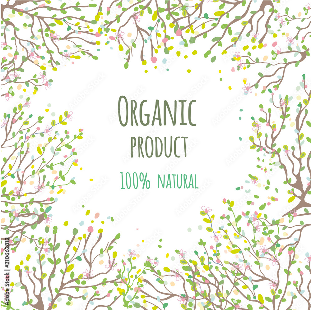 Organic product background with leaves and flowers, vector graphic illustration Organic product background with leaves and flowers, vector graphic illustration