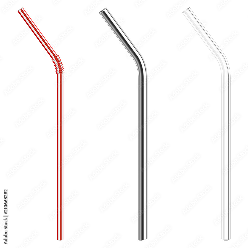 modern reusable glass and steel drinking straws as alternative replacement for classic disposable plastic drinking straw, isolated objects on white background, stock vector illustration modern reusable glass and steel drinking straws as alternative replacement for classic disposable plastic drinking straw, isolated objects on white background, stock vector illustration