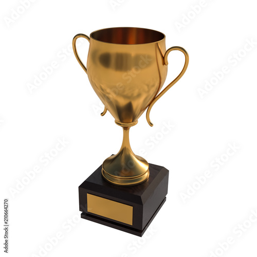 Golden trophy or gold cup isolated on white background