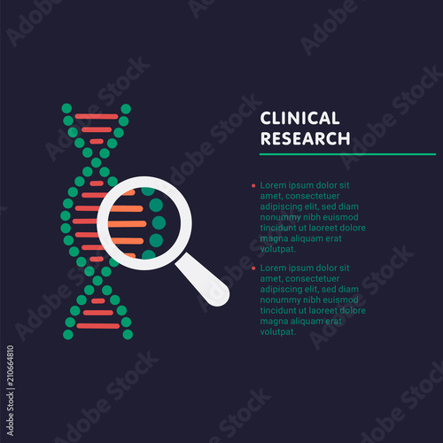DNA analysis, genetics testing. dna chain in magnifying glass sign. genetic engineering, cloning, paternity testing.