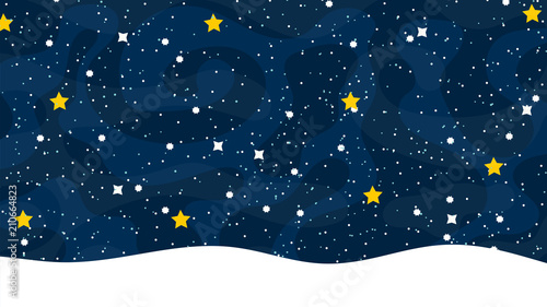 Snow winter sky background with stars and fog. Vector illustration.
