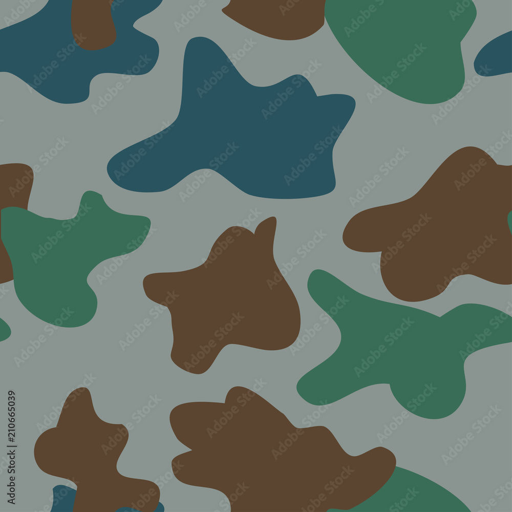 Camouflage pattern background seamless vector illustration. Classic military clothing style. Camo repeat texture shirt print. Green brown blue grey colors marines texture