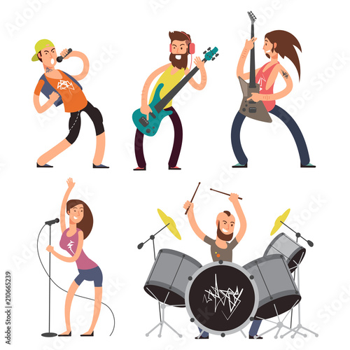 Rock musicians and singers isolated on white background