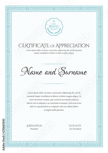 Certificate. Template diploma currency border. Award background Gift voucher.