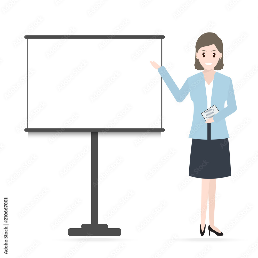 Woman standing and presentation icon. Meeting Business icon Woman standing and presentation icon. Meeting Business icon