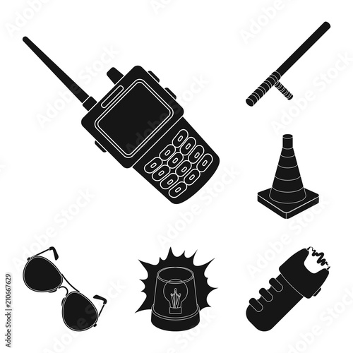 Police, Department black icons in set collection for design.Detective and accessories vector symbol stock web illustration.