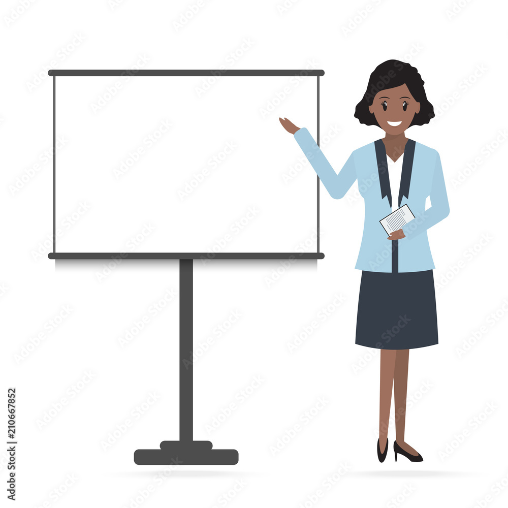 Woman standing and presentation icon. Meeting Business icon Woman standing and presentation icon. Meeting Business icon