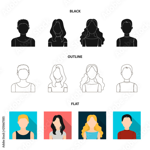 Girl with long hair, blond, curly, gray-haired man.Avatar set collection icons in black,flat,outline style vector symbol stock illustration web.