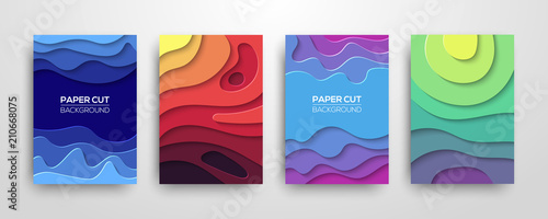 Modern paper cut 3D geometric covers set