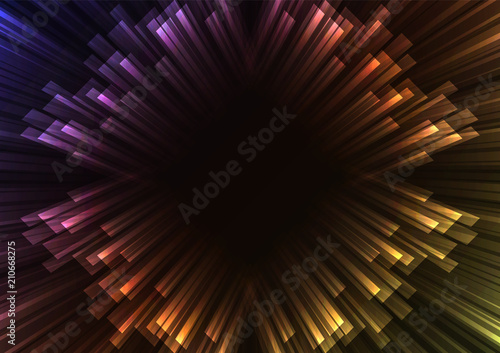 rainbow square overlap stripe rush in dark background, bar layer backdrop, simple technology template, vector illustration