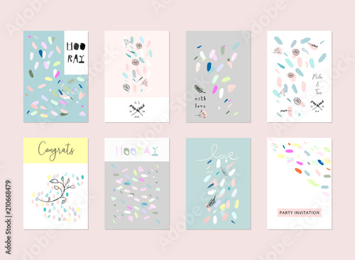 Set of artistic hand drawn creative greeting cards
