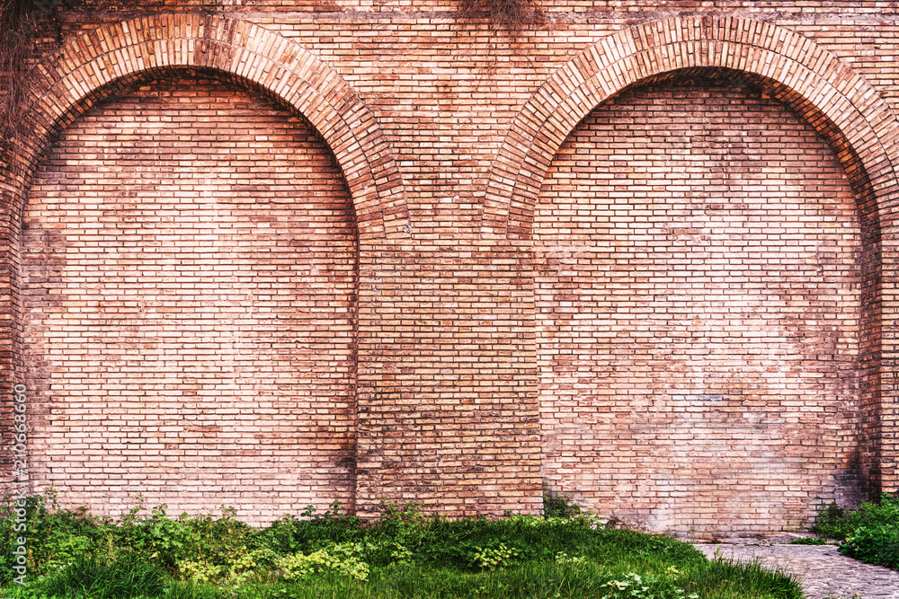 Naklejka premium old red brick wall of Roman Forum. texture background
