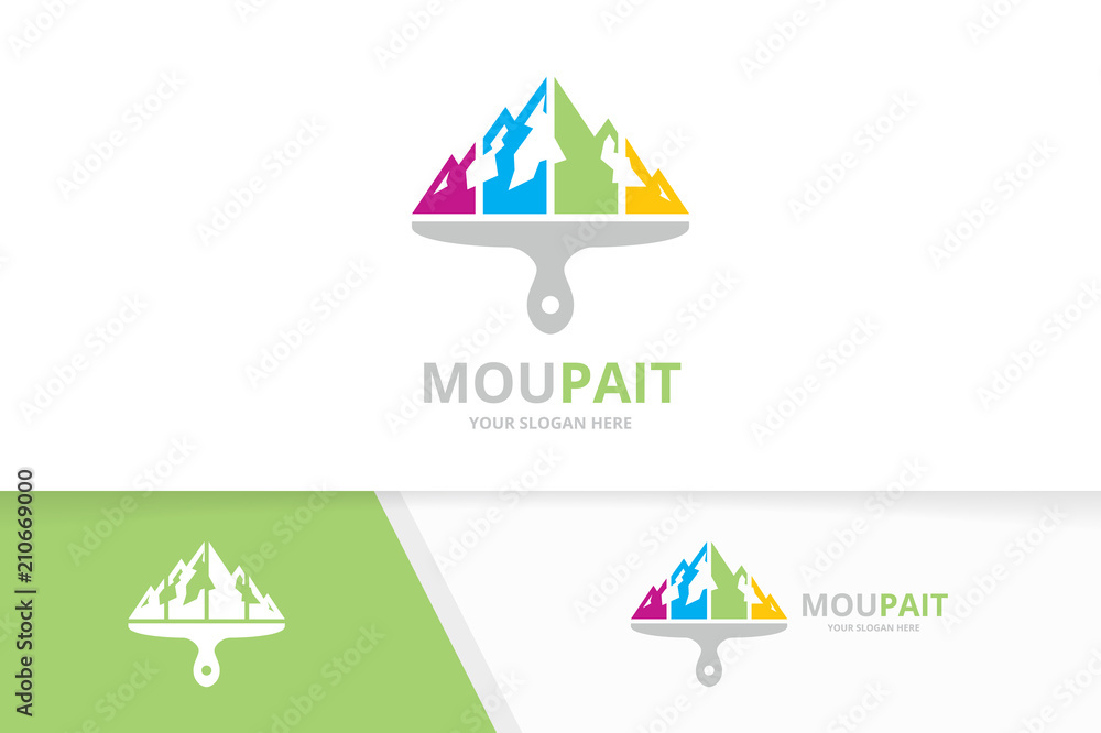 Vector mountain and brush logo combination. Nature and paintbrush symbol or icon. Unique hill and print logotype design template.