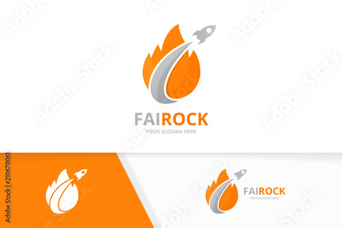 Vector fire and rocket logo combination. Flame and airplane symbol or icon. Unique torch and flight logotype design template.
