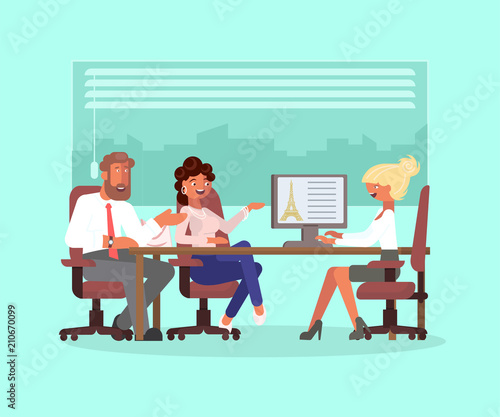 Family couple in a tourist office