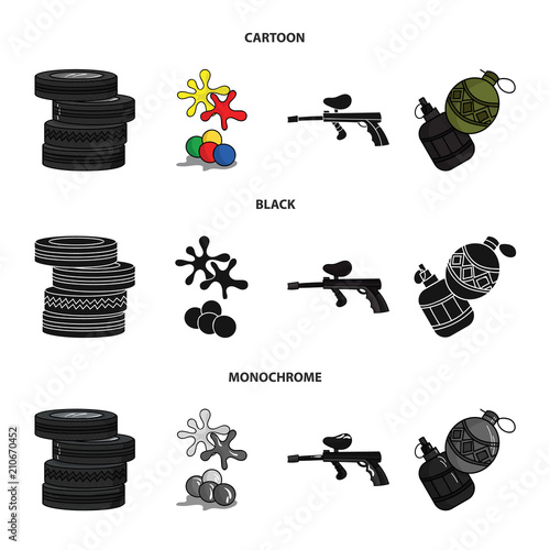 Competition, contest, equipment, tires .Paintball set collection icons in cartoon,black,monochrome style vector symbol stock illustration web. photo