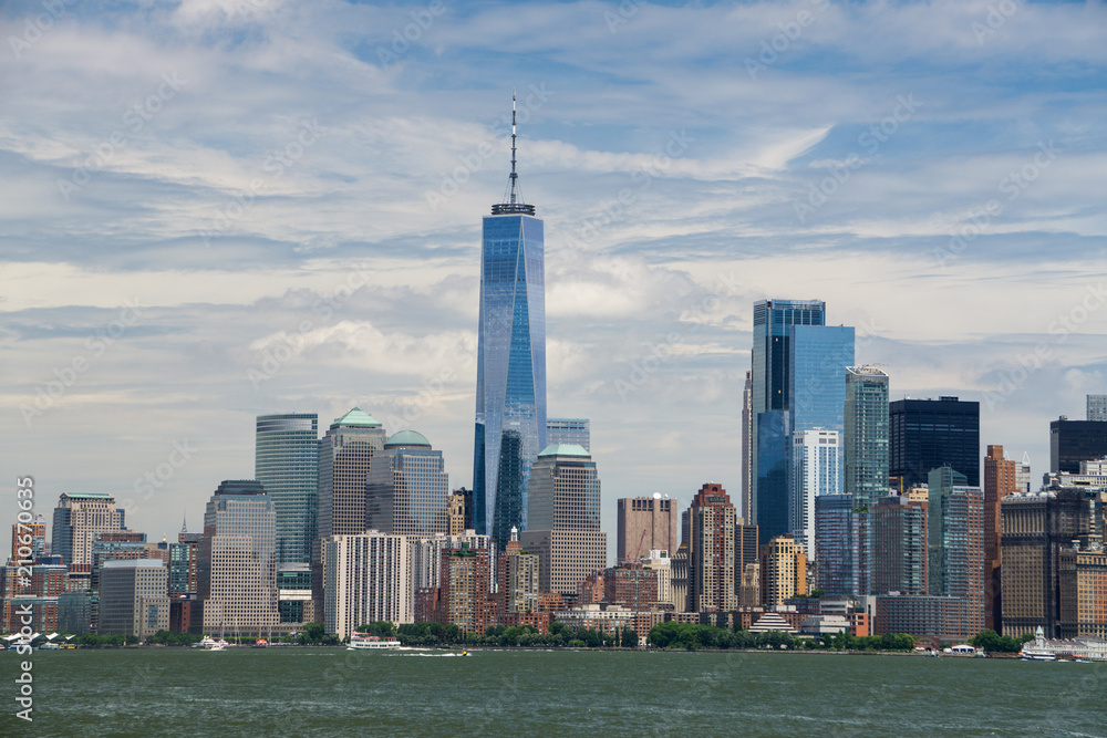 New York City , Lower Manhattan View of One World Trade Center and Surrounding Skyscraper Buildings