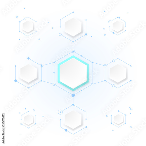 Abstract molecules with hexagon paper. Blank space for content, business, infographic, diagram. Graphic concept for your design