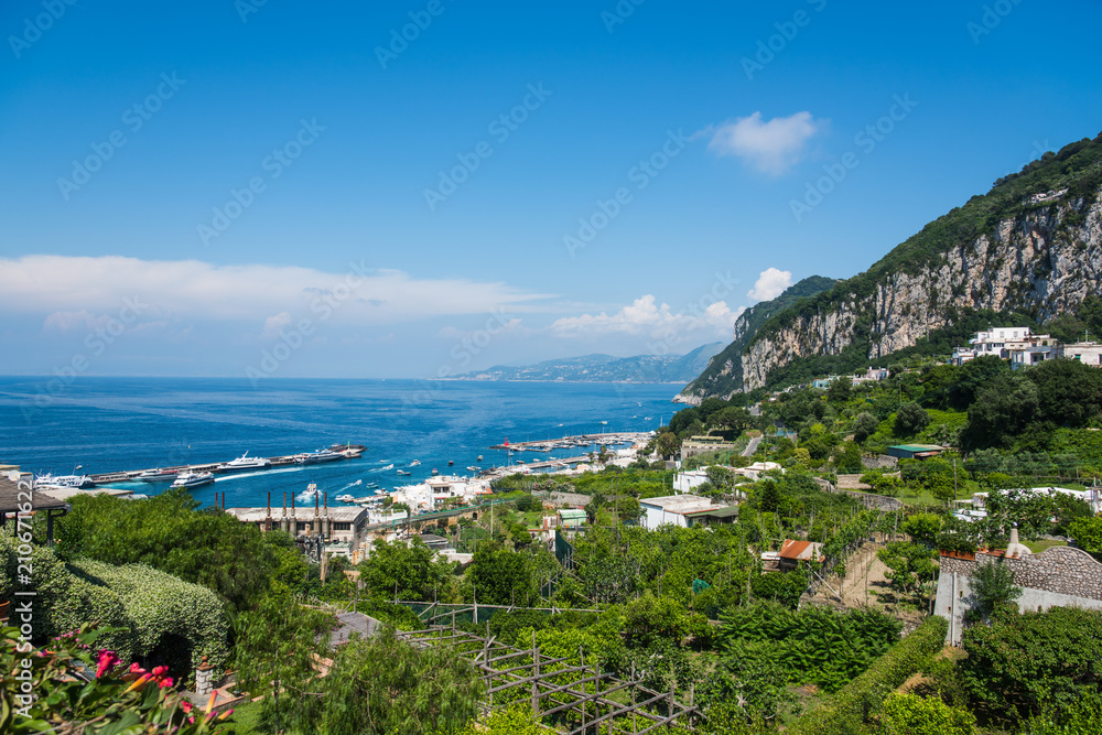 Blue sky over world famous Capri coastline