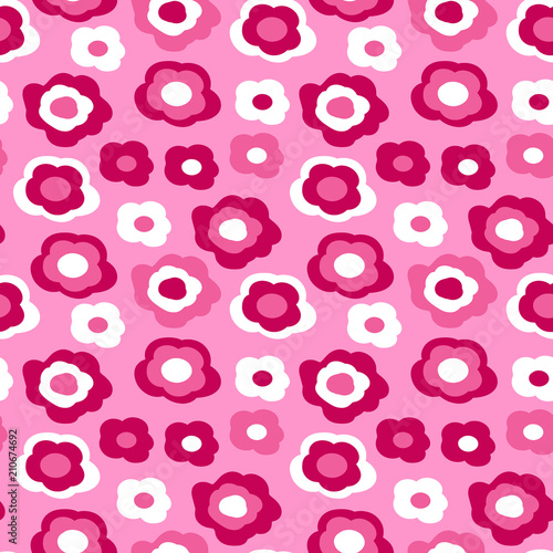 Fototapeta Naklejka Na Ścianę i Meble -  Pink texture with lovely hand-drawn flowers, vector. Pink background