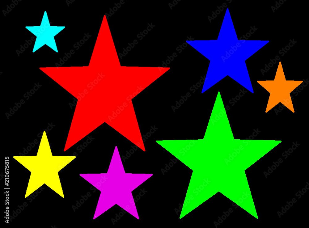 Seven multi-colored stars on a black background for a luck Seven multi-colored stars on a black background for a luck