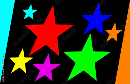 Seven multi-colored stars with illusion of movement.