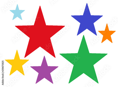 Seven multi-colored stars on a white background for a luck