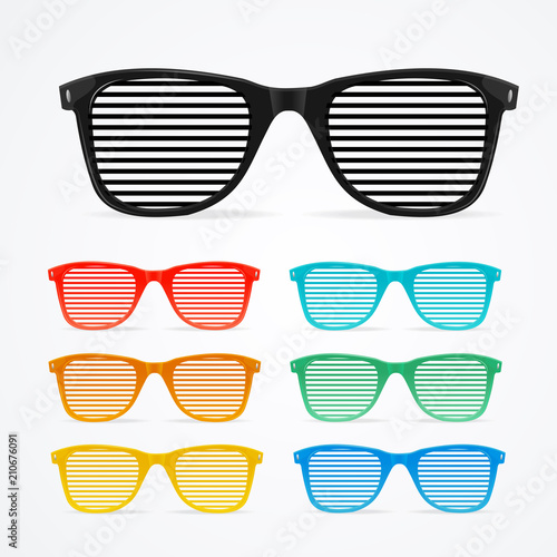 Sunglasses Striped Colorful Set Retro Concept. Vector
