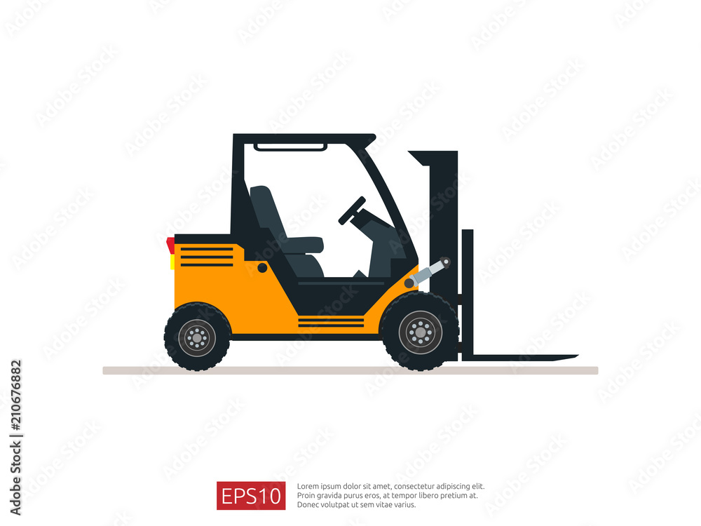 Naklejka premium Forklift truck vector illustration. warehouse fork loader icon template. delivery truck symbol for supply storage service, logistic company, freight load, cargo, shipping, transportation.