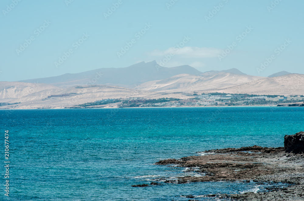 Landscape. Ocean and mountain. Fuerteventura.